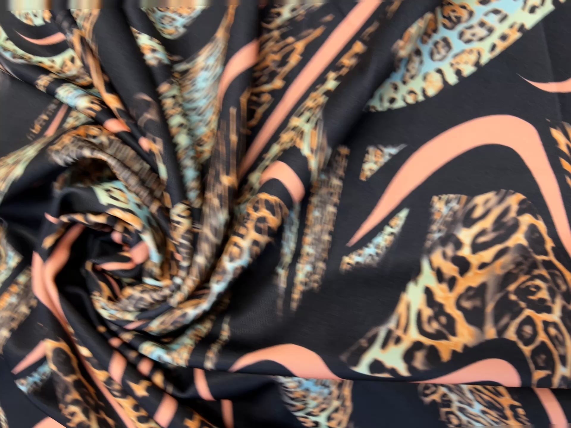 Dressmaking & Bodycon Fabric – Fluid Animal Swirl Scuba Fabric with Leopard Print Stretch – 140cm