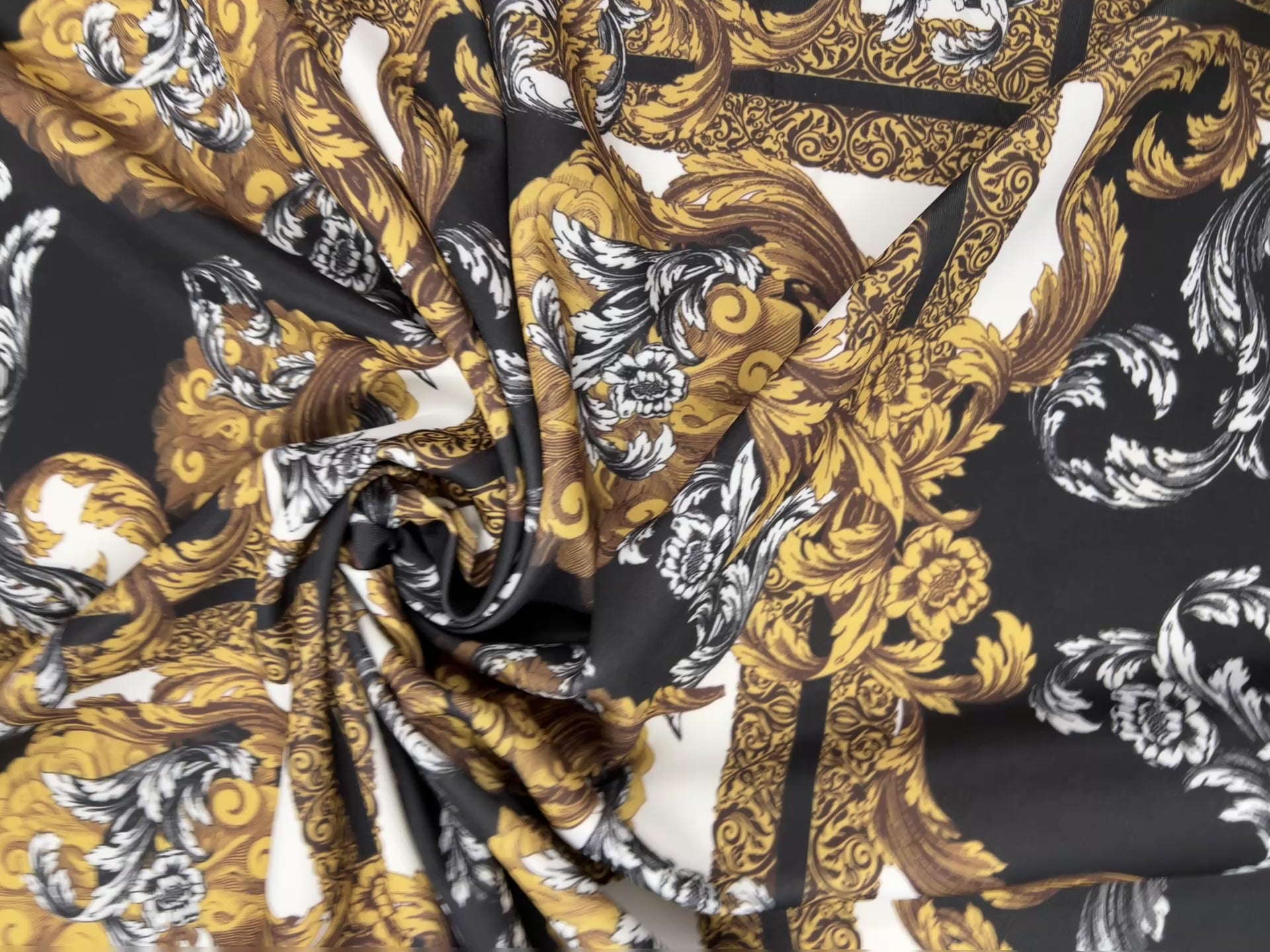 Dressmaking & Statement Fabric – Black & Gold Baroque Luxury Woven Fabric – 151cm
