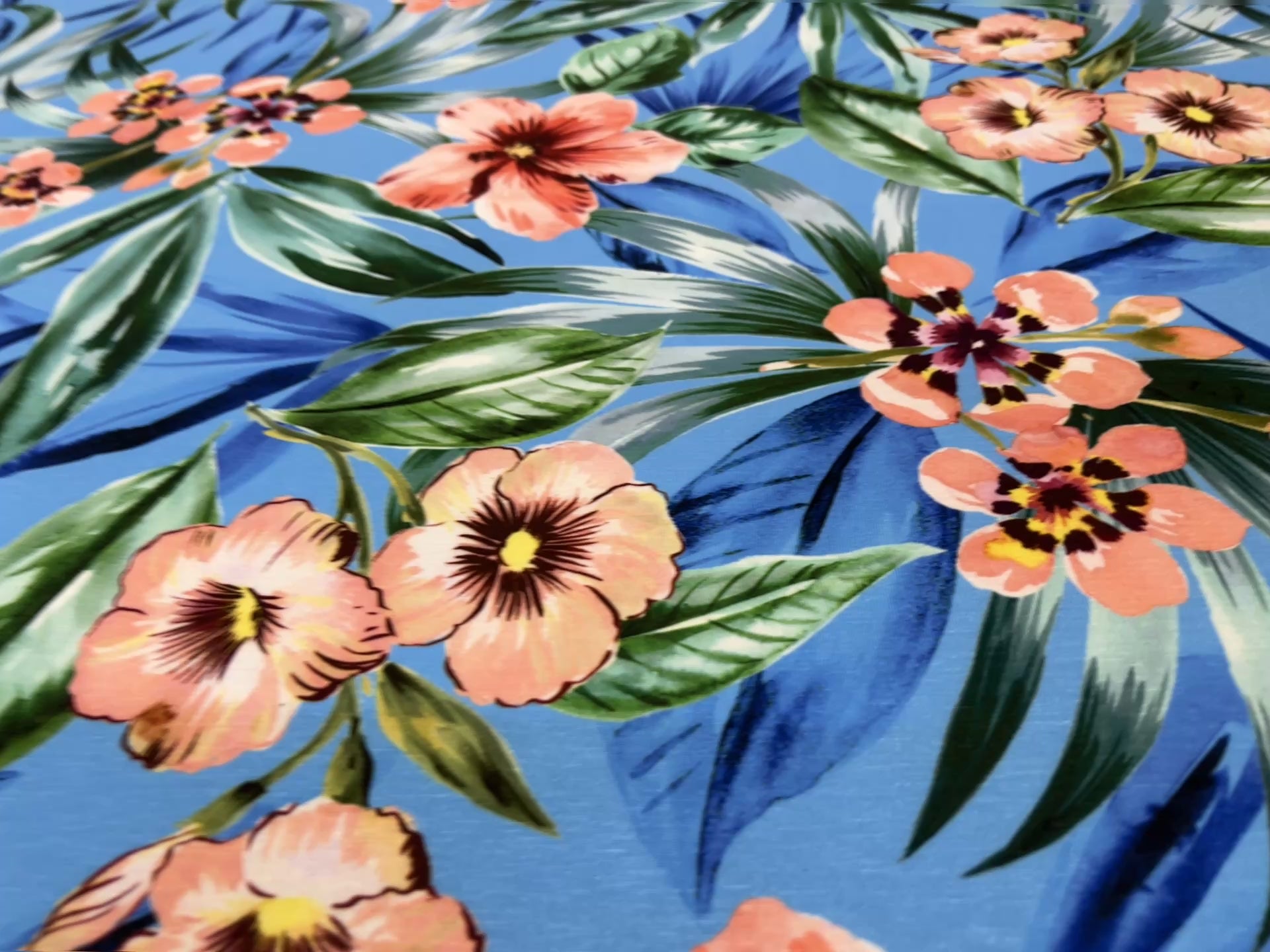 Blue Tropical Floral Spun Polyester Jersey Fabric 147cm
