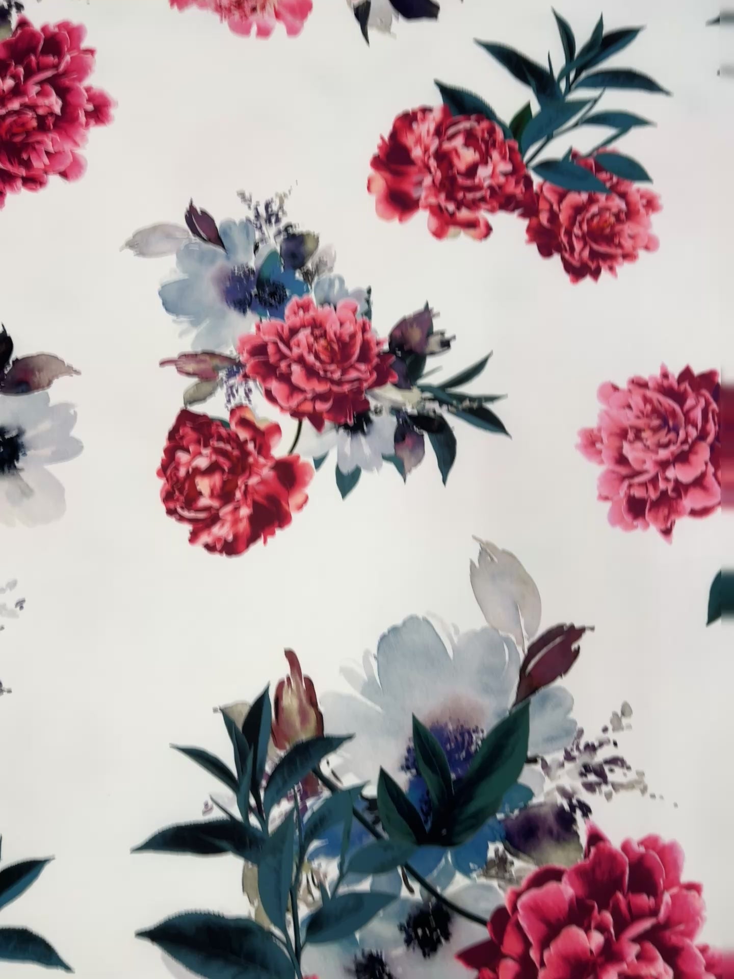 Dressmaking & Jersey Fabric – White Floral Stretch Fabric with Red & Pink Peony Print – 147cm