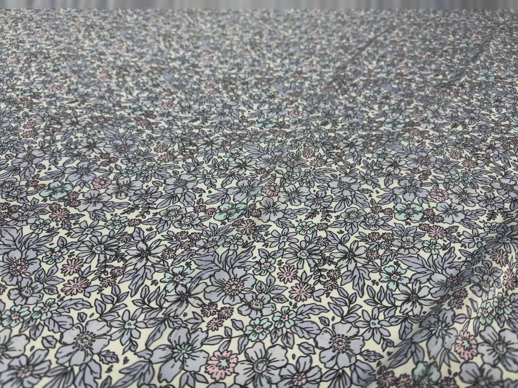 Floral Printed Satin Fabric Lilac Blue Cream Soft Woven Dressmaking 148cm