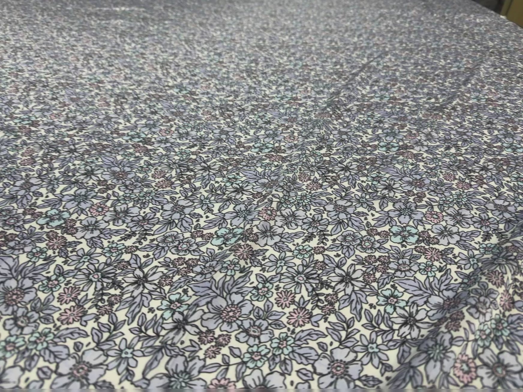 Floral Printed Satin Fabric Lilac Blue Cream Soft Woven Dressmaking 148cm