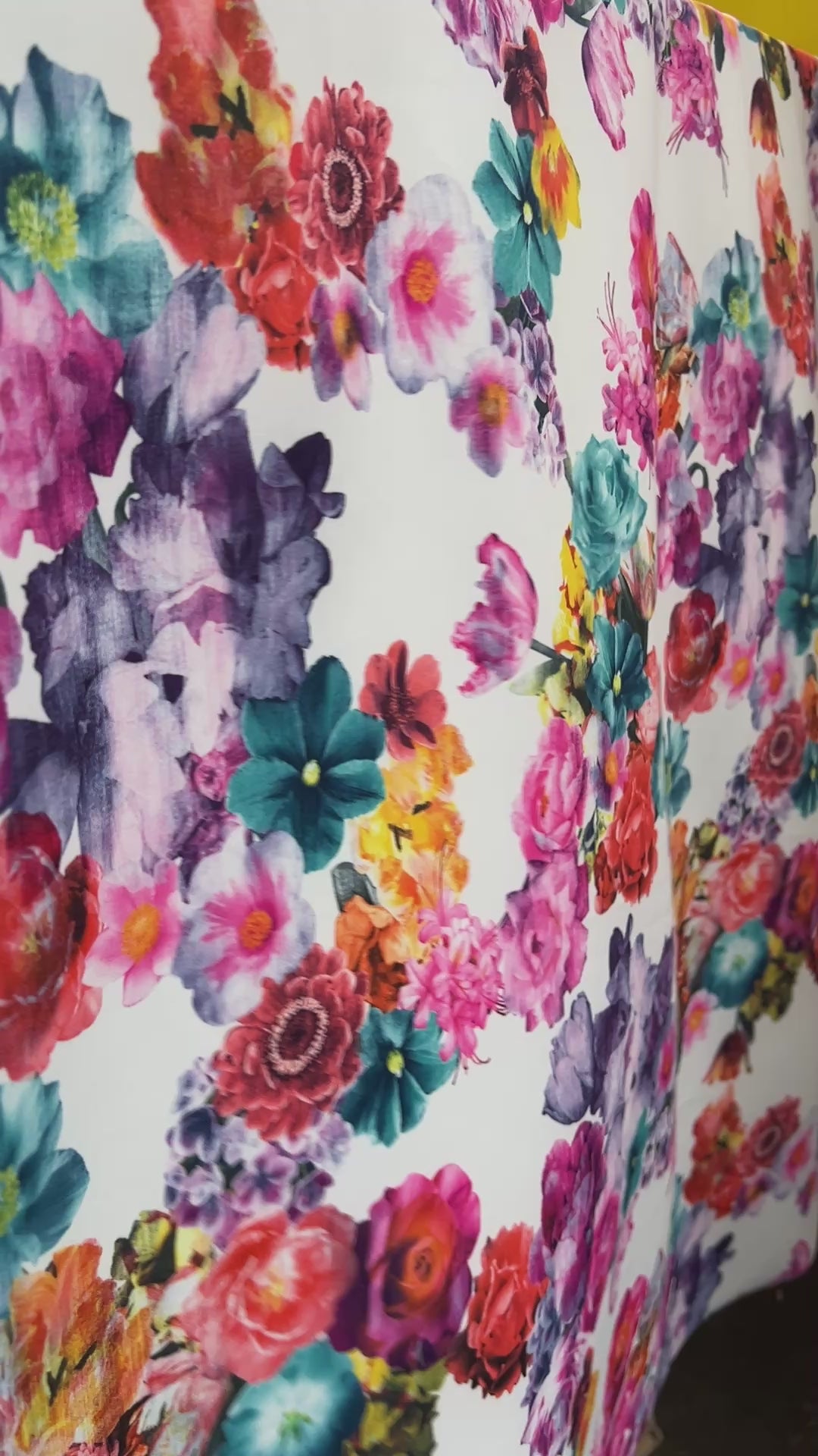 White base multi colour spring floral Scuba Fabric
