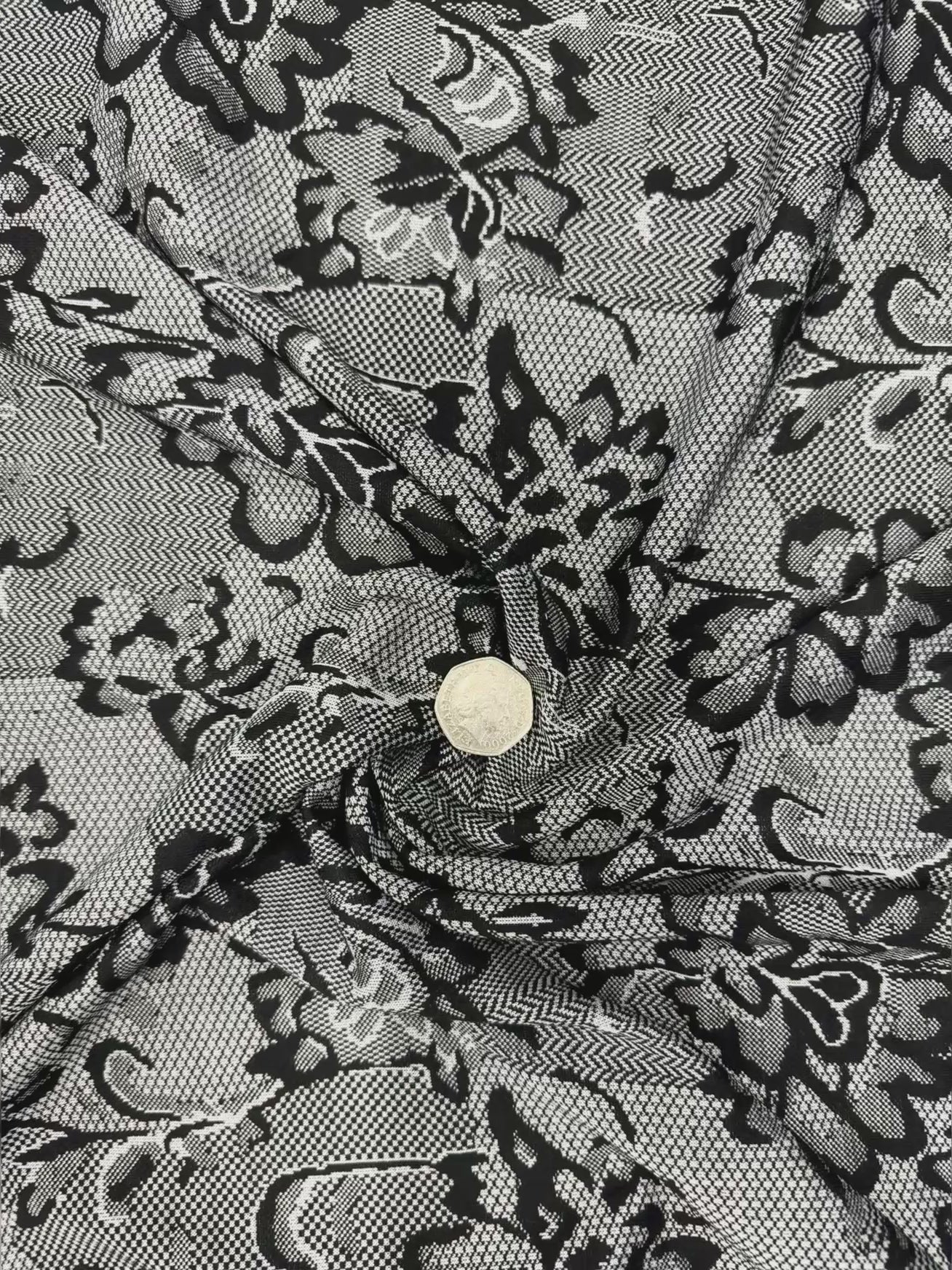 Black & White Textured Lace Print Jersey Dressmaking Fabric UK 153cm