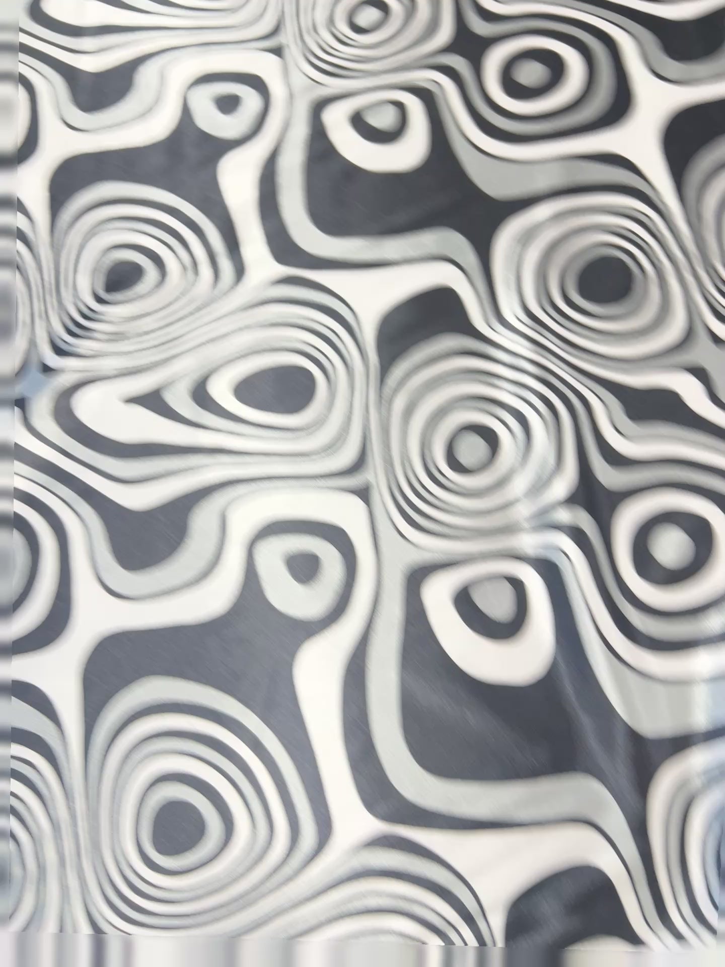 Dressmaking & Statement Fabric – Monochrome Op Art Swirl Satin Fabric – Black & White Psychedelic Print – 145cm