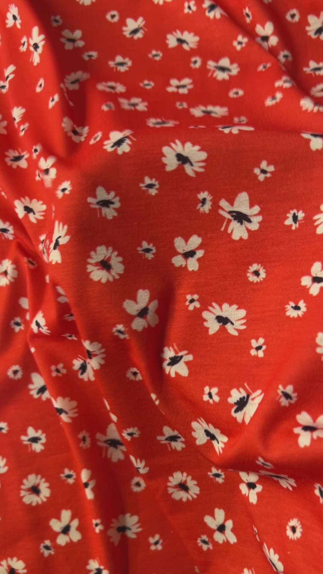Orange & White Ditsy Daisy Spun Polyester Jersey Fabric