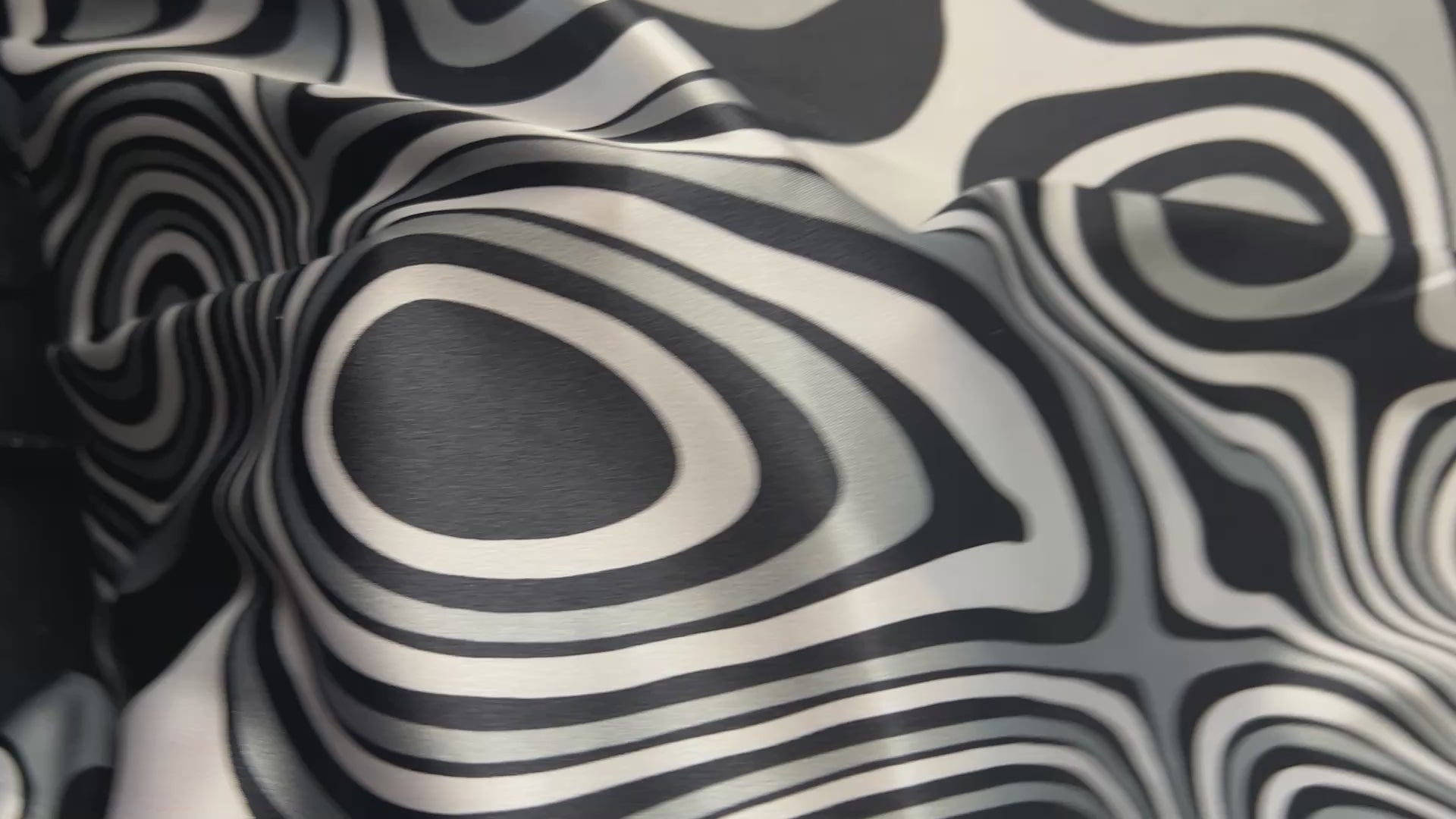 Black & White Op Art Swirl Satin Fabric