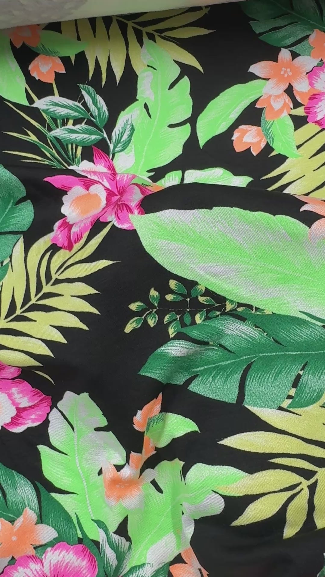 Black & Pink Tropical Hibiscus Spun Polyester Jersey Fabric