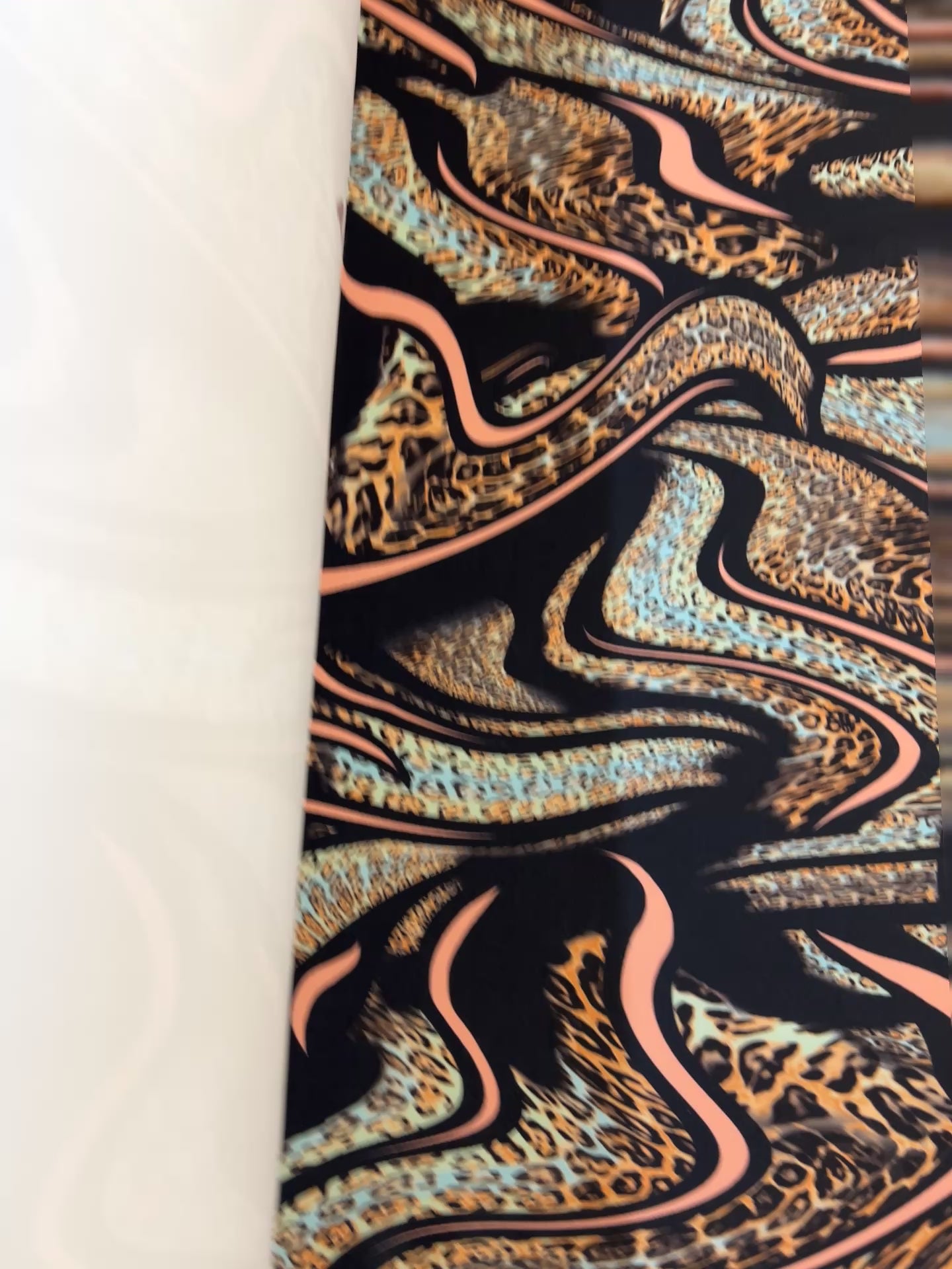 Dressmaking & Bodycon Fabric – Fluid Animal Swirl Scuba Fabric with Leopard Print Stretch – 140cm