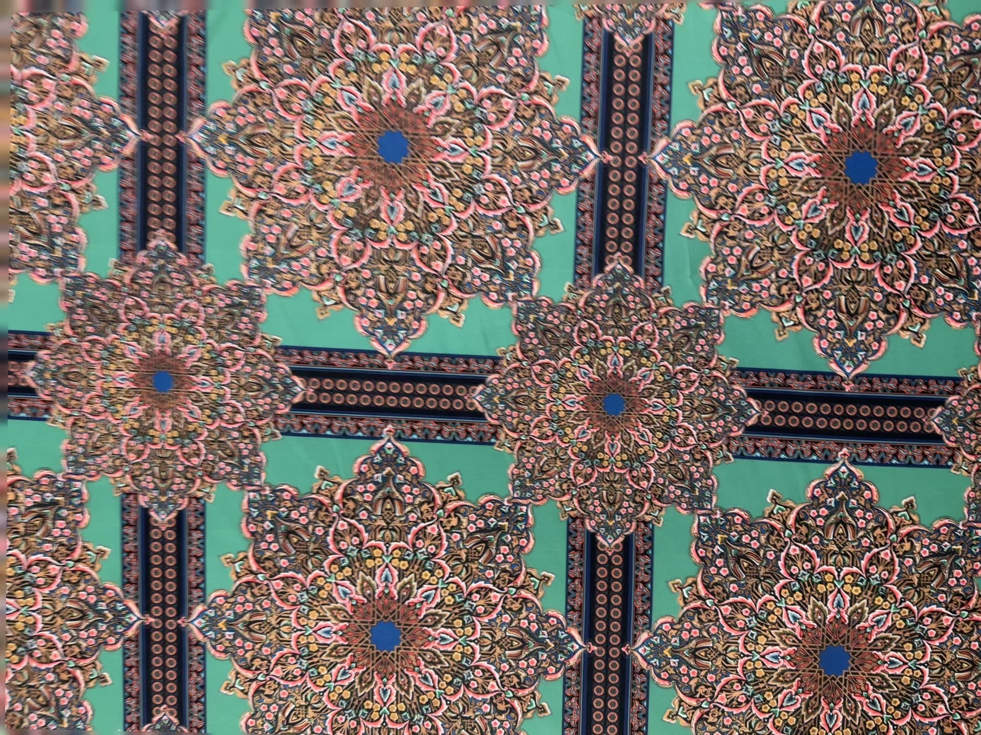 Dressmaking & Statement Fabric – Teal Mandala Print Scuba Knit – Ornate Geometric Stretch Fabric – 147–150cm