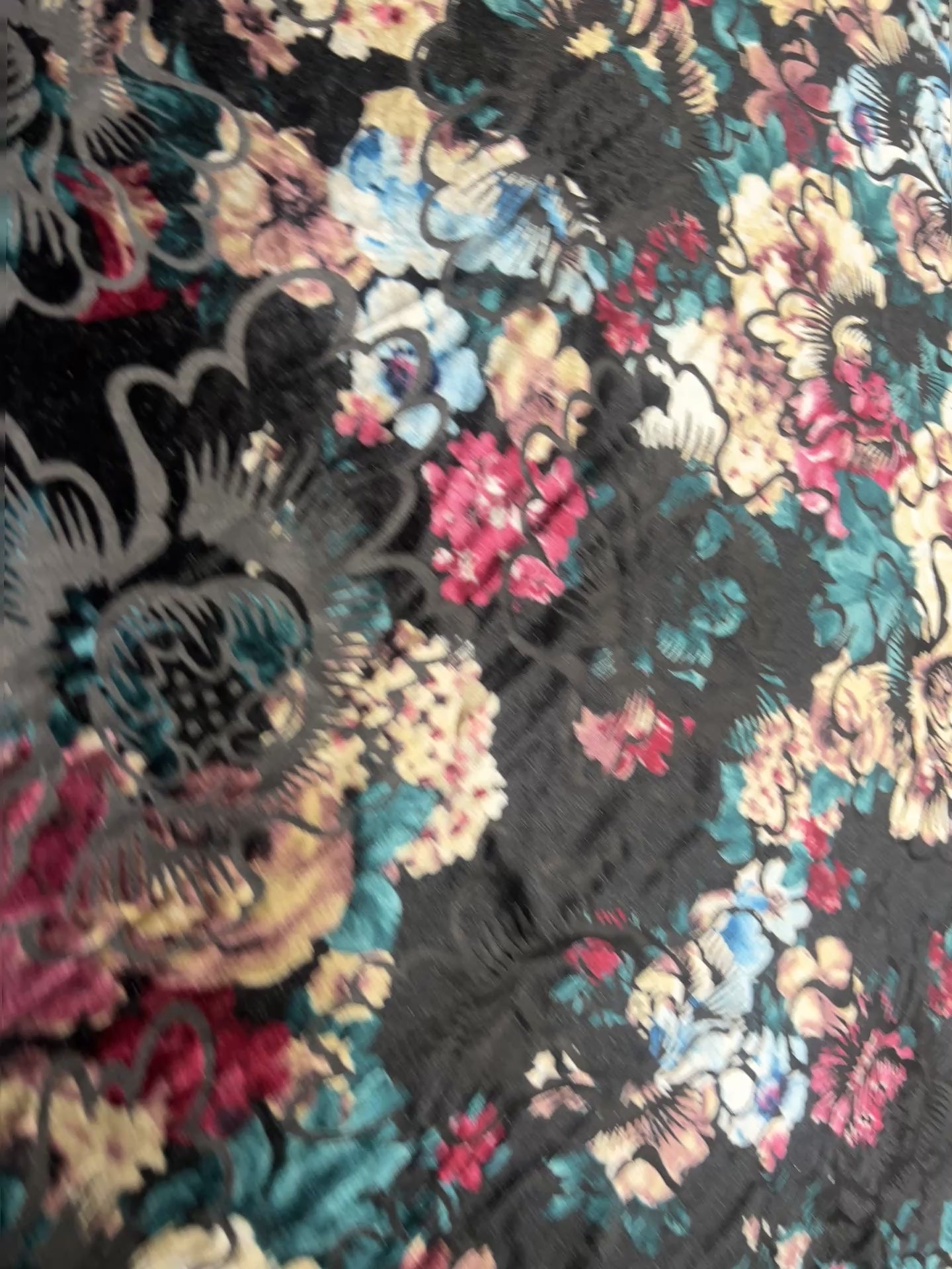 Black Floral Embossed Velvet Fabric by the Yard – Dressmaking, 148cm Wide
