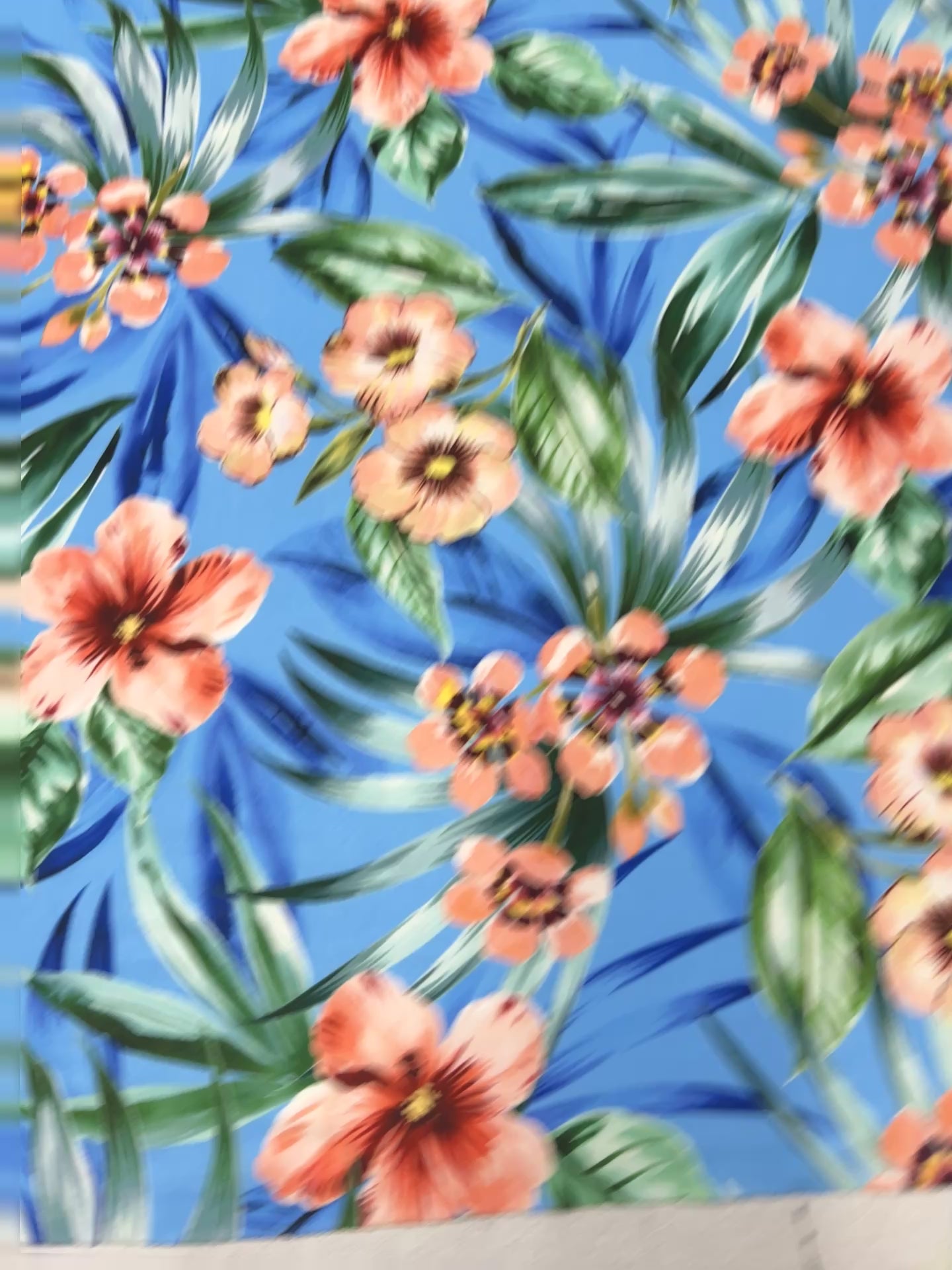Blue Tropical Floral Spun Polyester Jersey Fabric 147cm