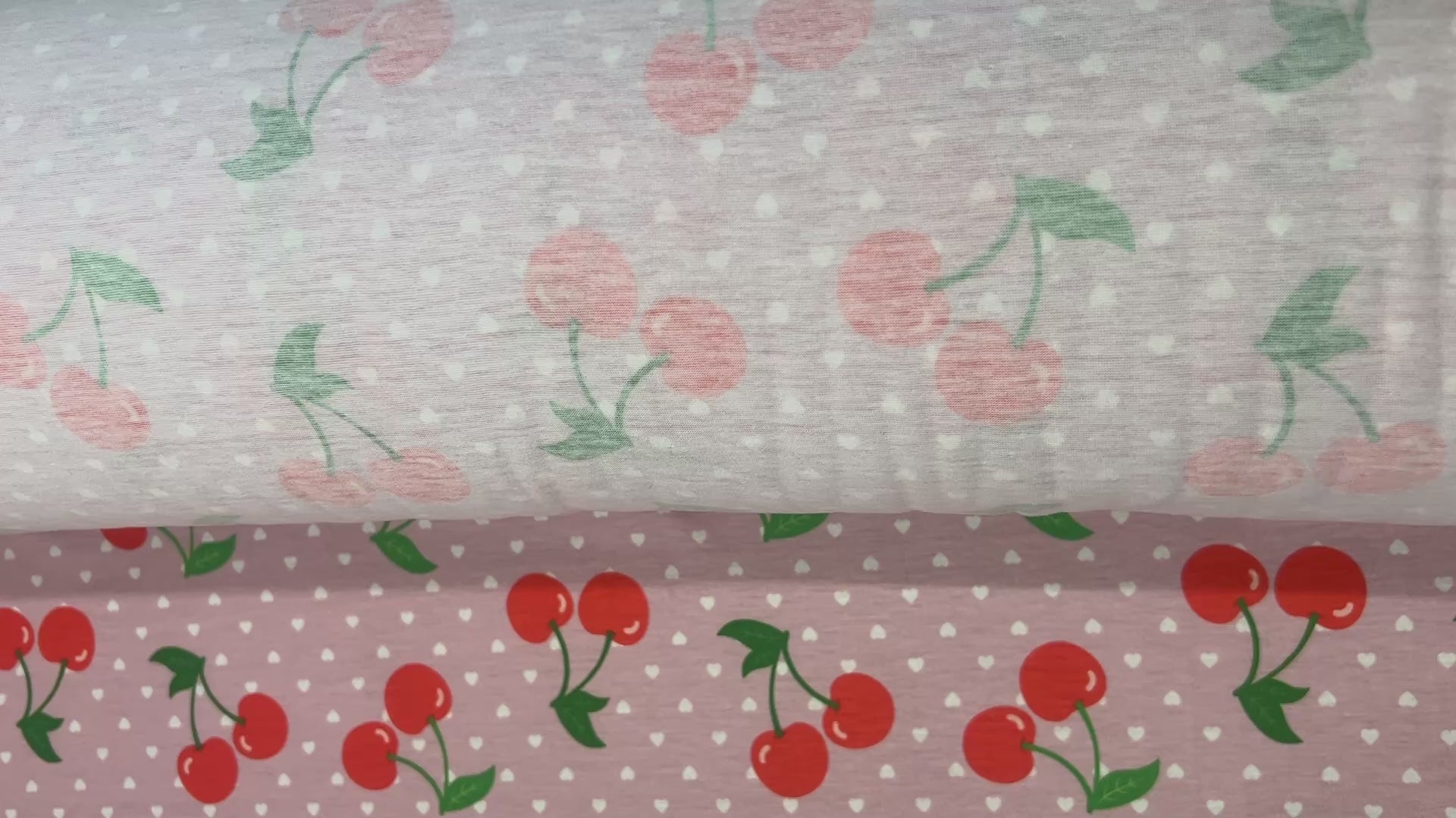 Pink Cherry & Heart Print Spun Polyester Fabric