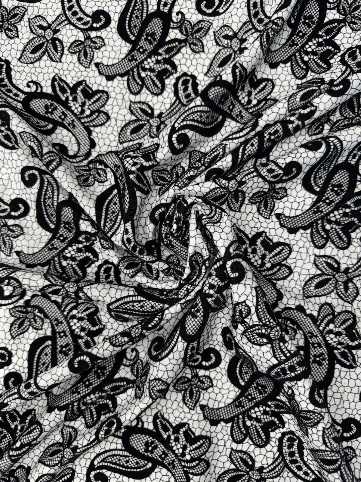 Black & White Textured Lace Print Jersey Dressmaking Fabric UK 153cm
