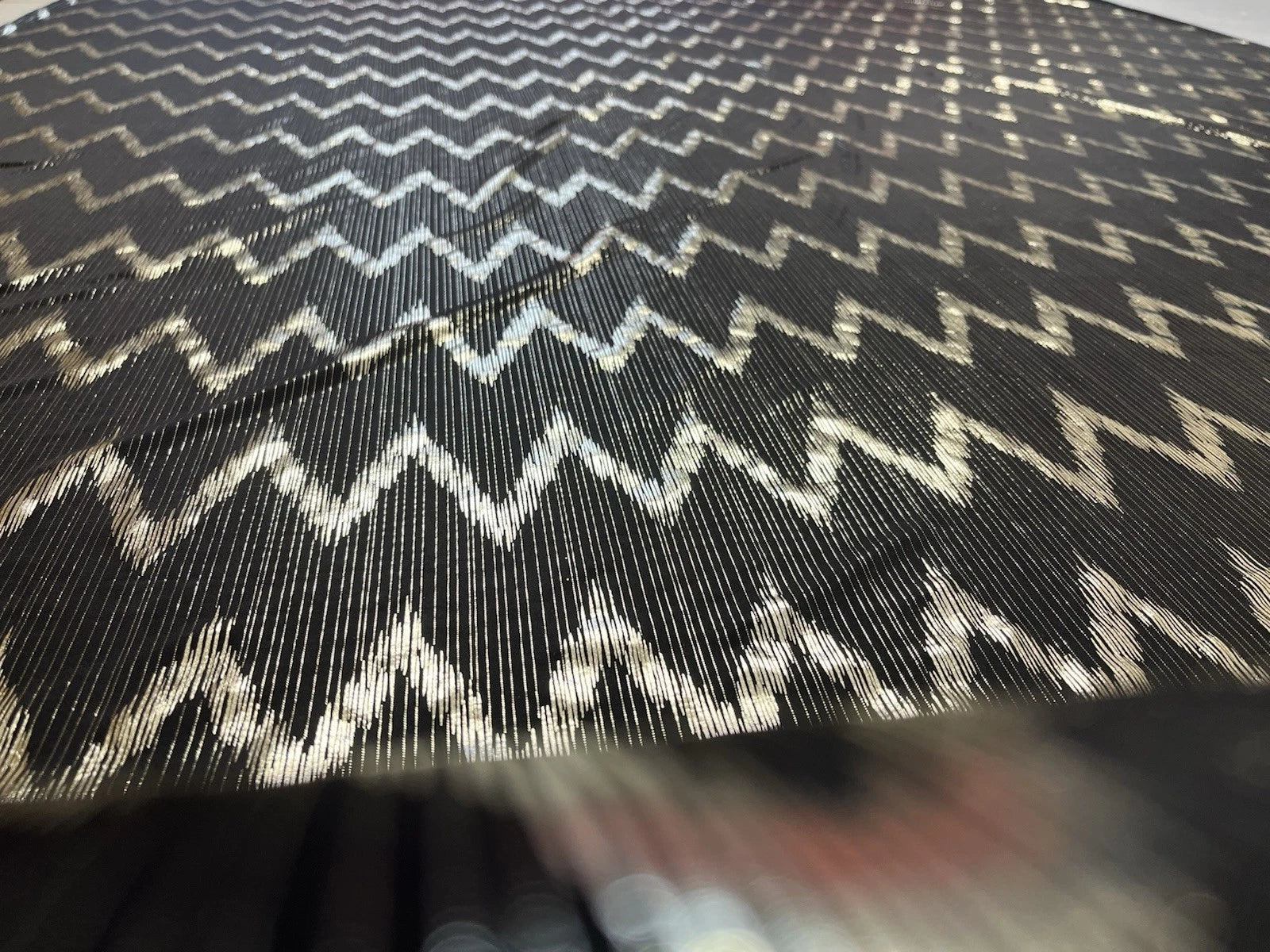 Black & Silver Metallic Zig Zag Stretch Fabric 144cm Wide Medium 2-Way Stretch