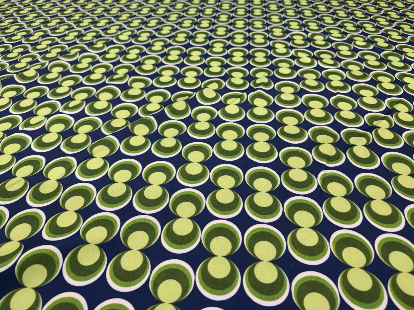 Green Navy Retro Geometric Stretch Jersey Fabric Circles Dressmaking 148cm