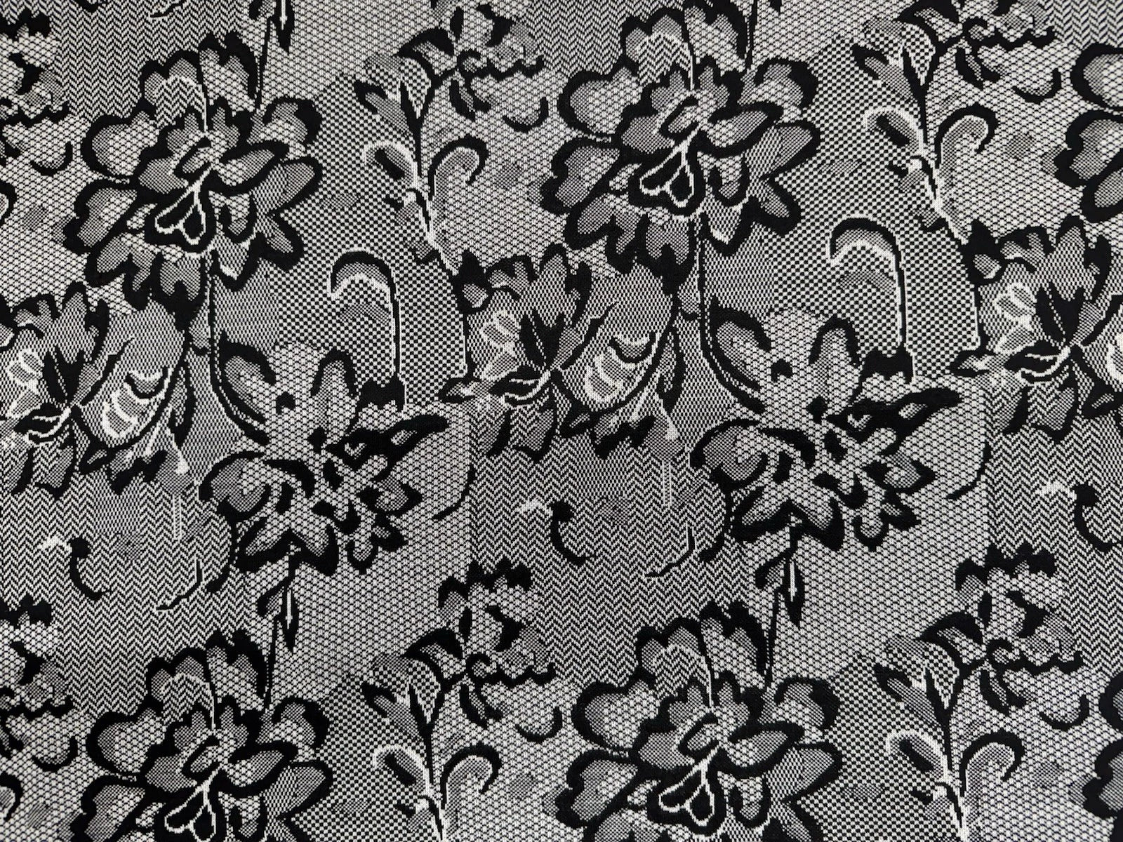Black and Grey Floral Jacquard Fabric – Textured Woven Dressmaking 152cm