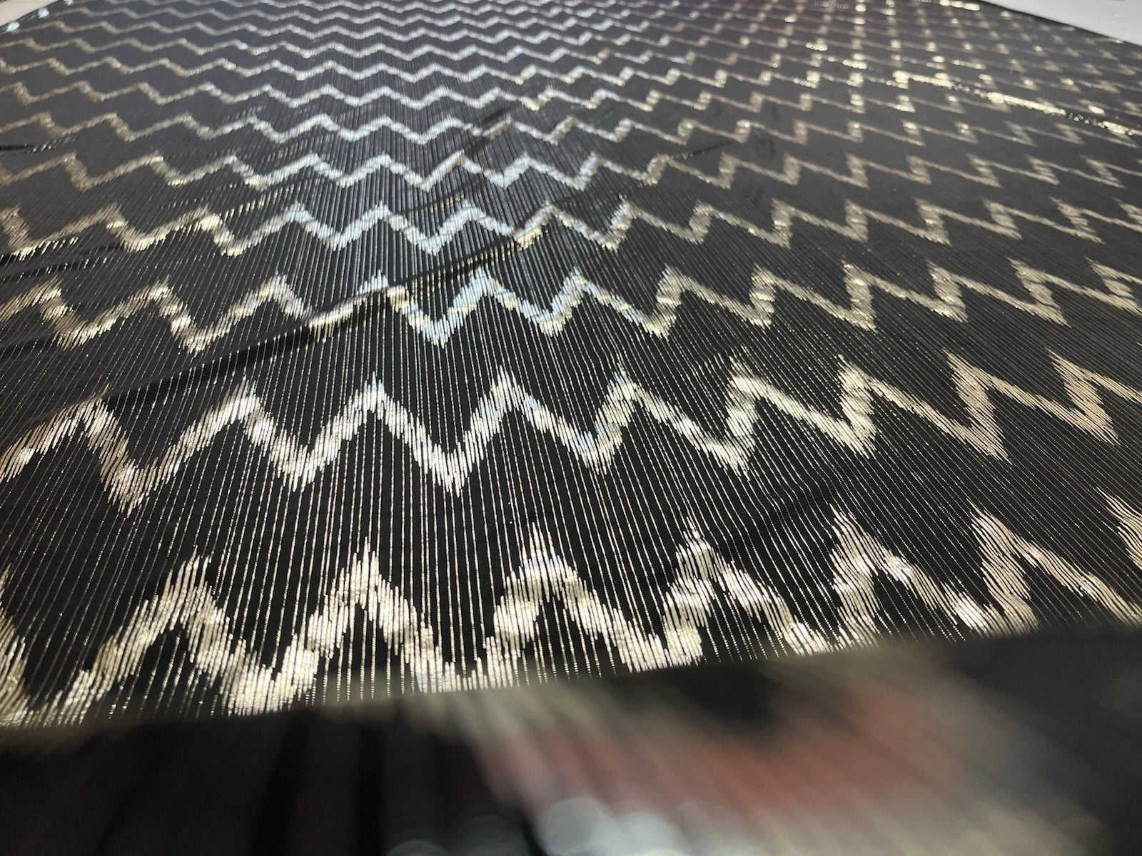 Black & Silver Metallic Zig Zag Stretch Fabric 144cm Wide Medium 2-Way Stretch