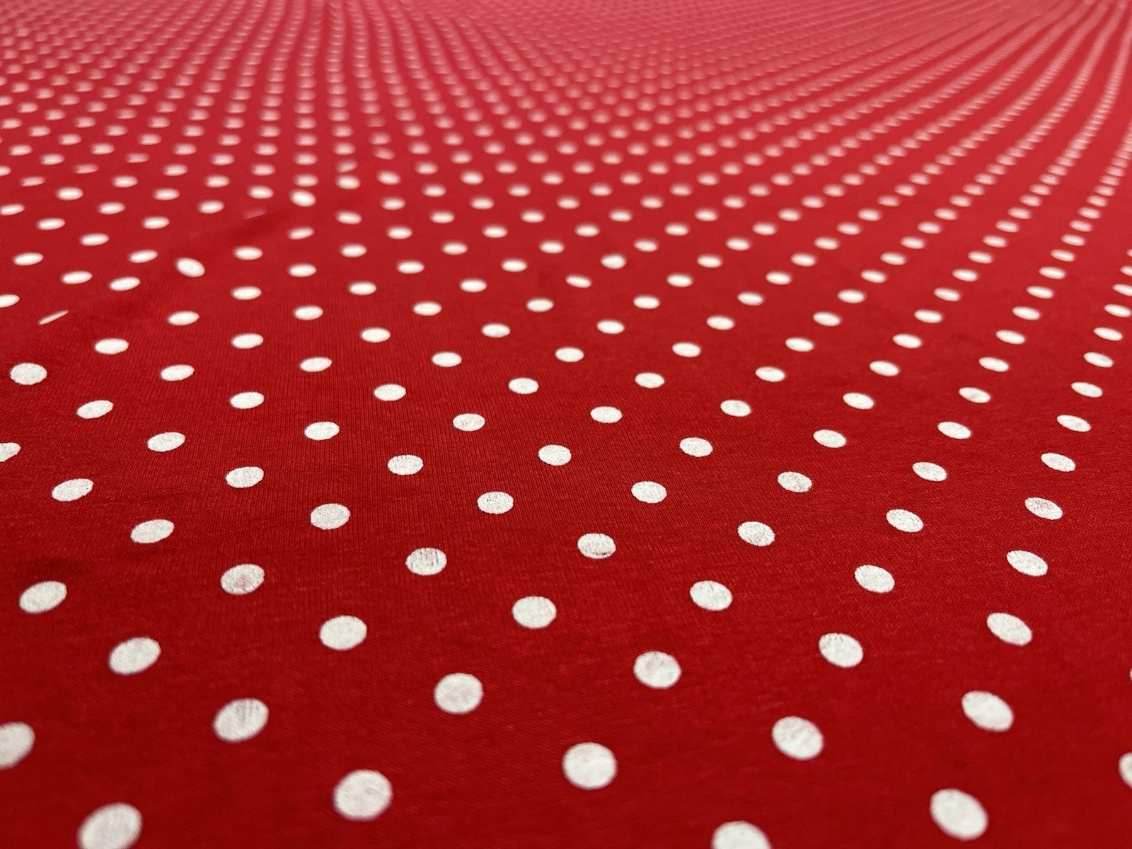 Red & White Polka Dot Viscose Elastane Jersey Fabric 160cm