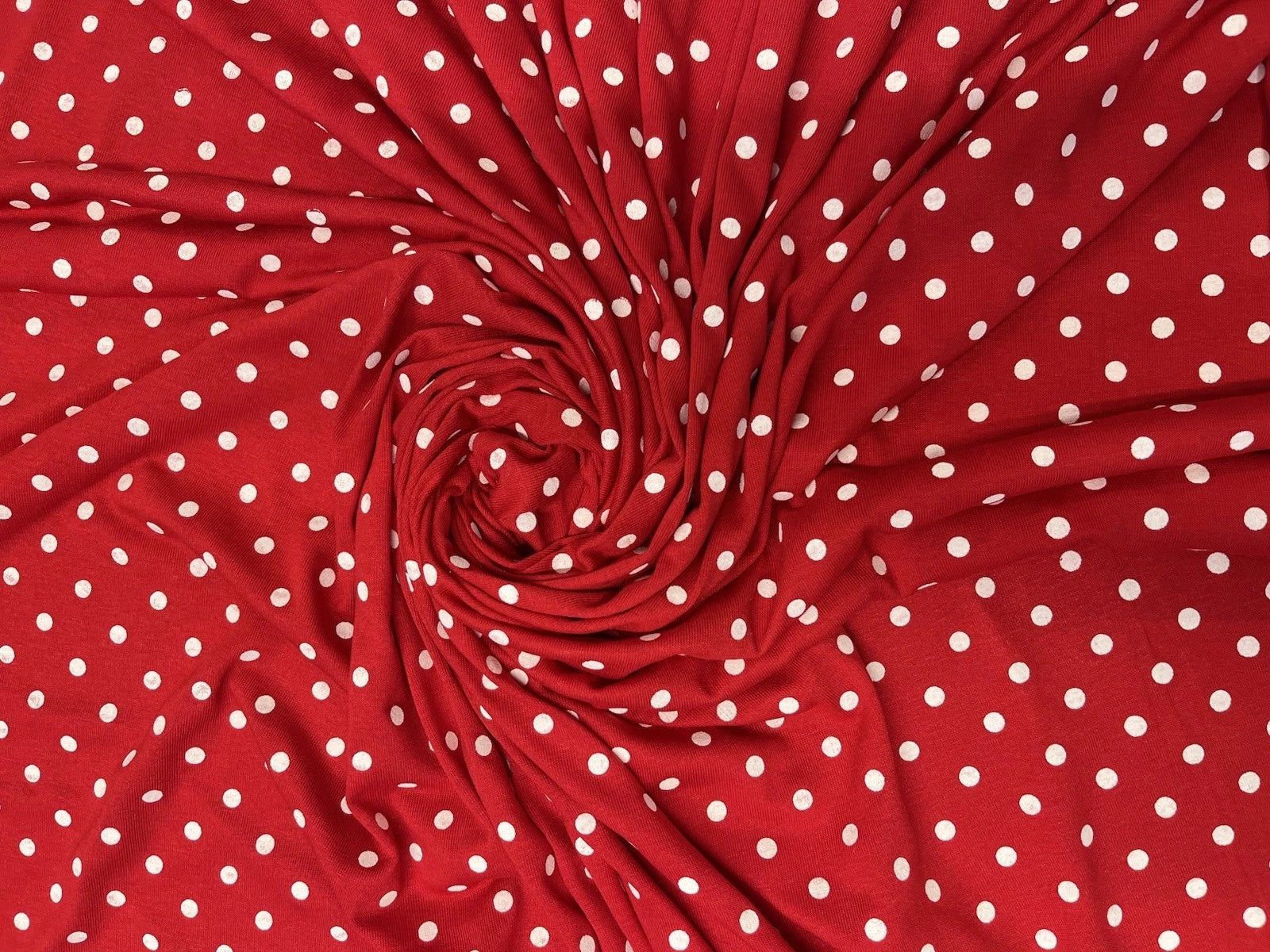 Red & White Polka Dot Viscose Elastane Jersey Fabric 160cm