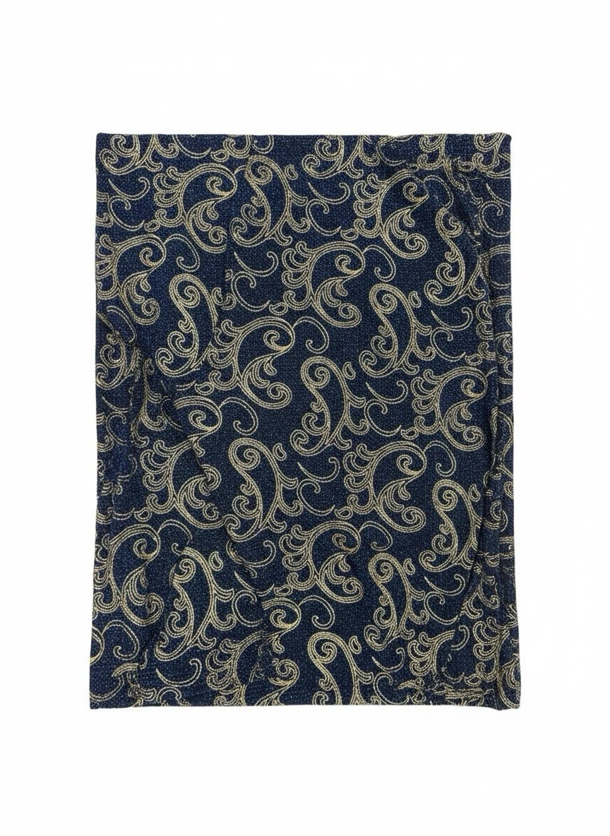 Navy Blue & Gold Brocade Fabric Metallic Swirl Jacquard Upholstery Material 150cm