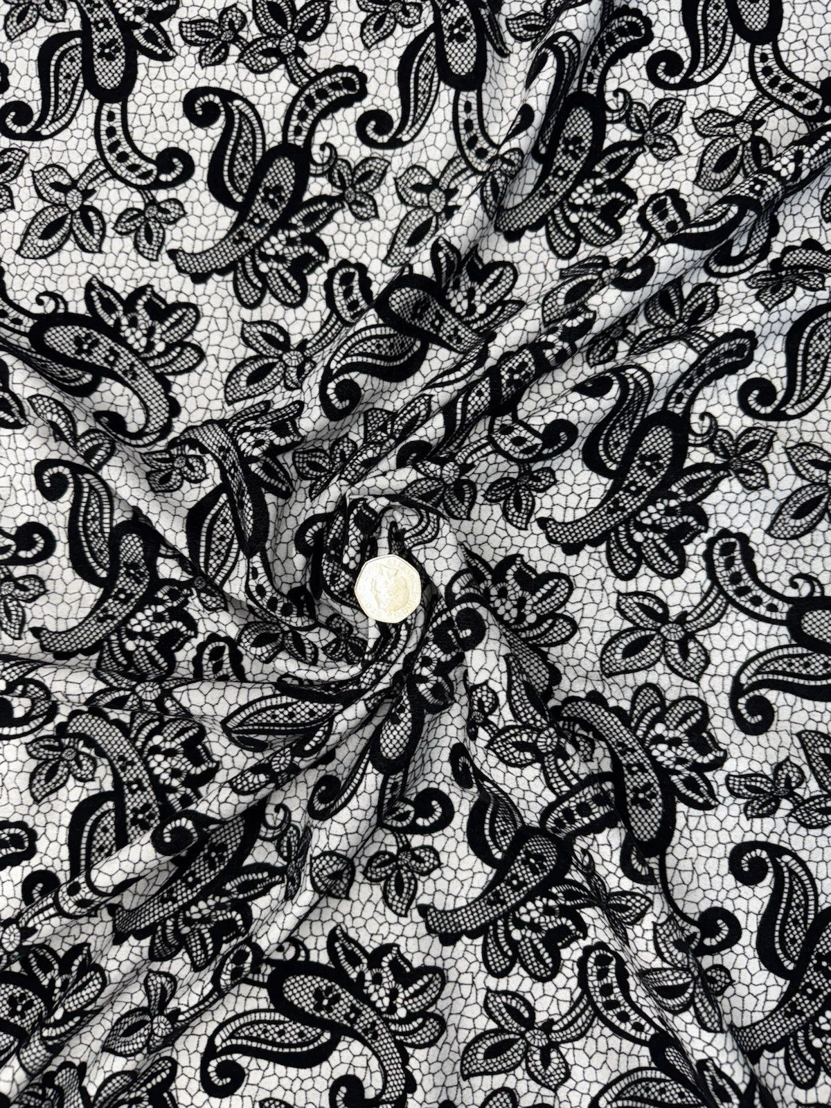 Black & White Textured Lace Print Jersey Dressmaking Fabric UK 153cm