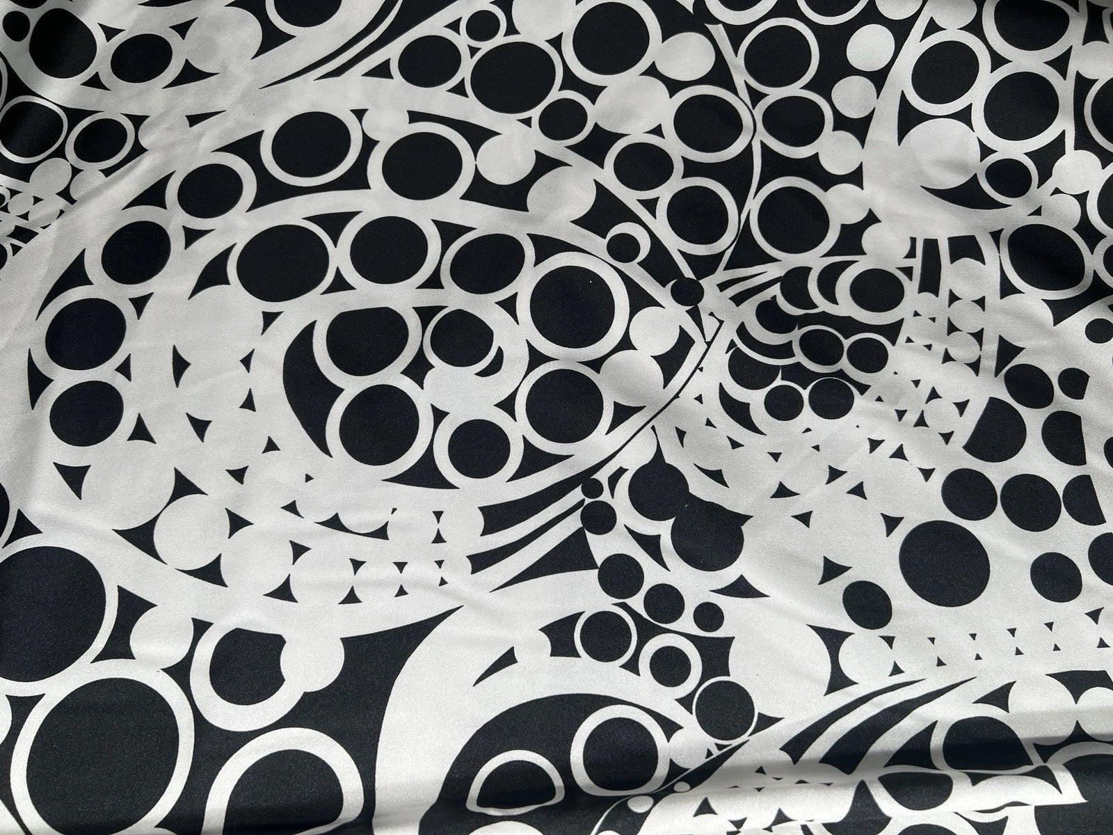 Black & Ivory Abstract Circle Satin Fabric 145cm