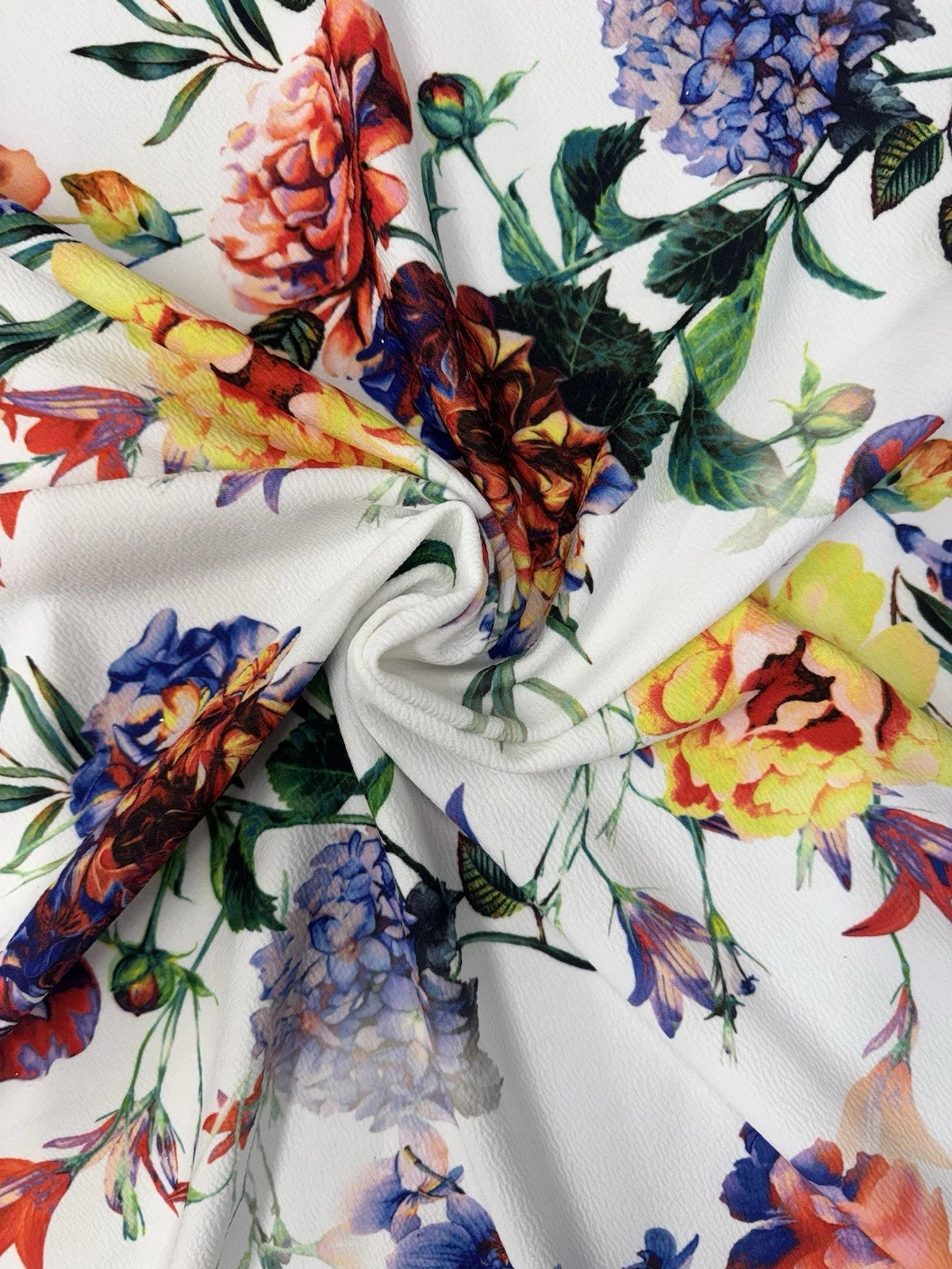 Multicolor Floral Print Liverpool Knit Fabric - Textured Stretch - 148cm