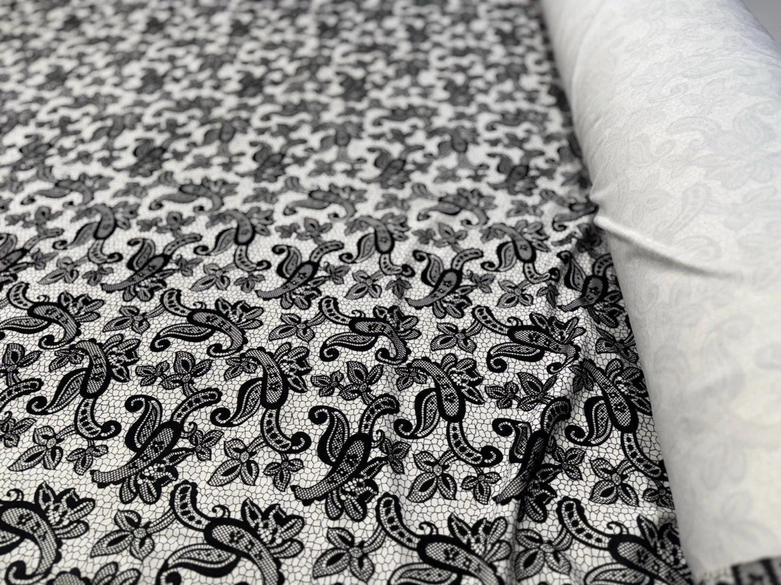Black & White Textured Lace Print Jersey Dressmaking Fabric UK 153cm